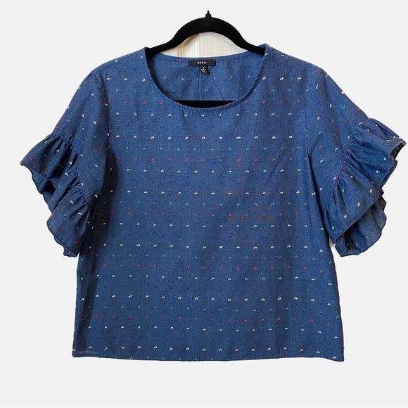 Drew Anthropologie Chambray Flutter Sleeves Swiss Dots Small - Picture 2 of 9